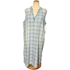 Sonoma Chambray Plaid Dress NWT Blue Large